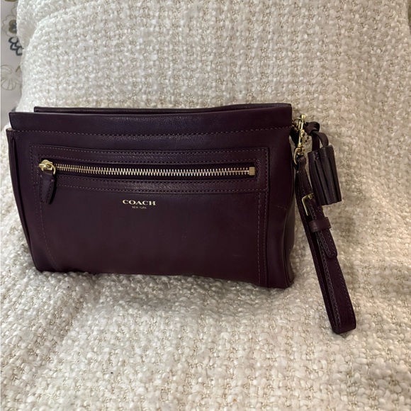 Coach Handbags - Coach Dark Purple Leather Wristlet
